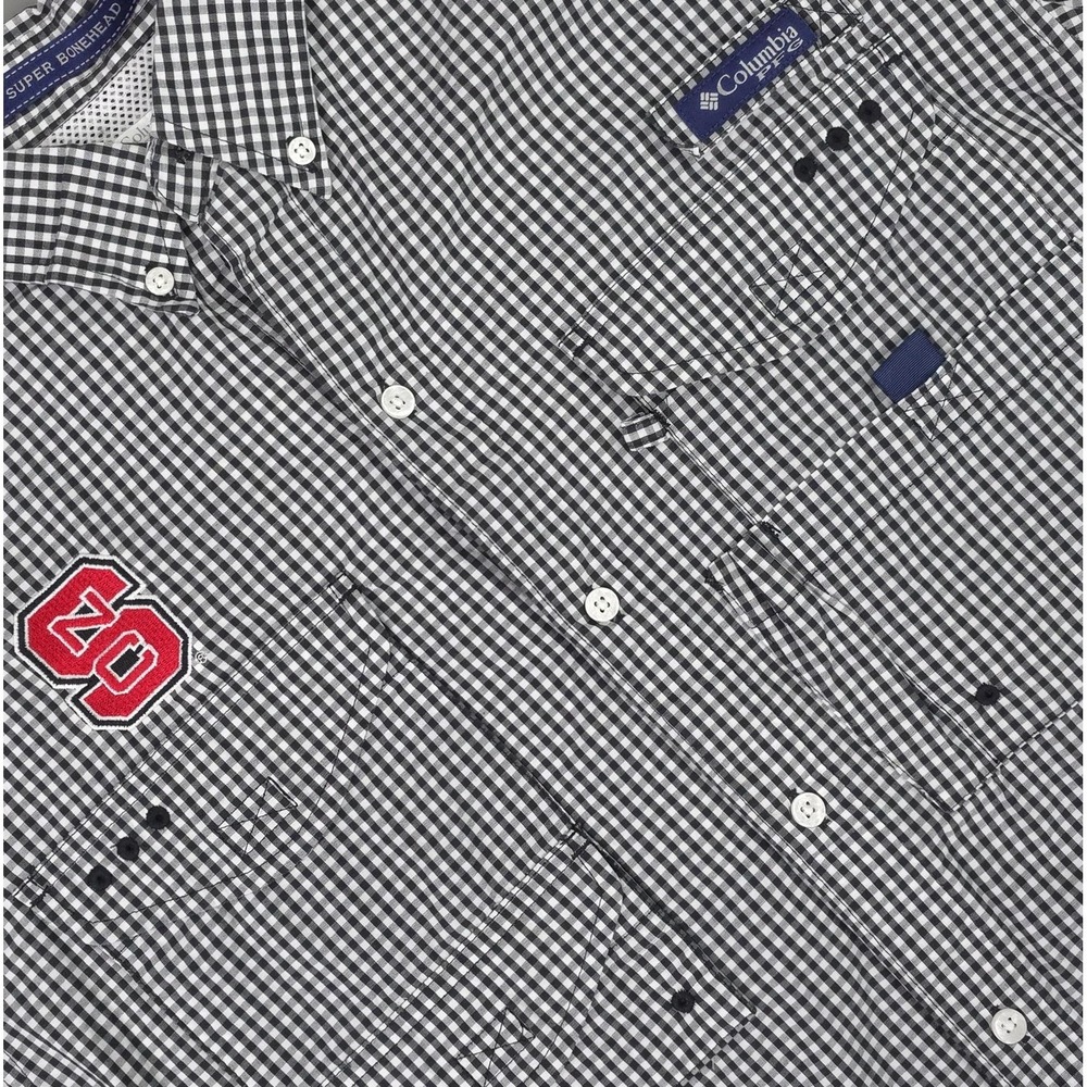 NC State Wolfpack Shirt Mens Medium Black Gingham NCAA Football Columbia PFG